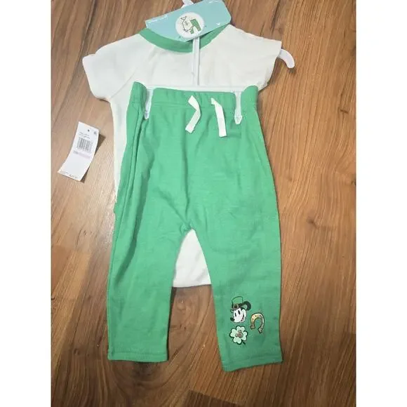 Disney Mickey Mouse Baby 2 piece St Patrick’s Day Outfit Unisex SZ 9 Months 6244 - Picture 3 of 6